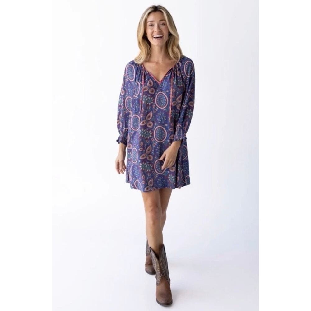 Natural Life New Peasant Cotton Dress Floral Tassel Blue Red XL